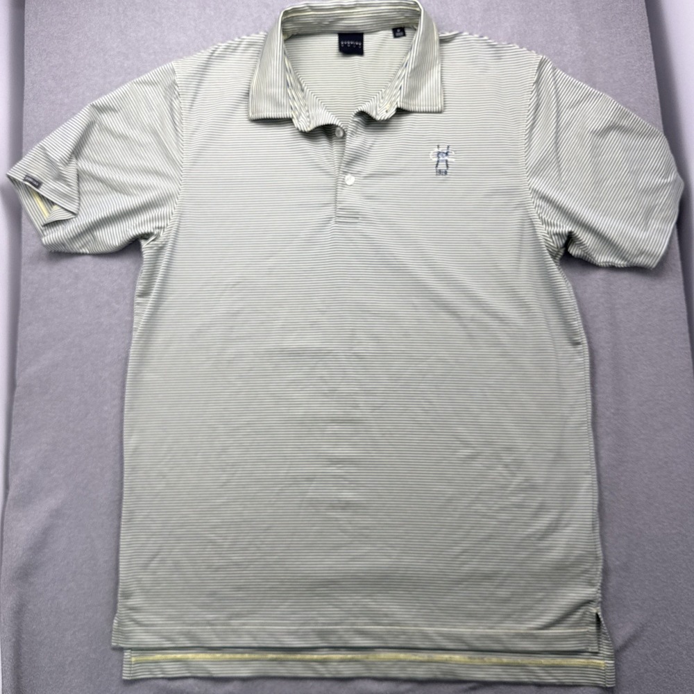 Dunning Golf Men's M Polo Shirt GreeStriped Short Sleeve "1918" Embroidered
